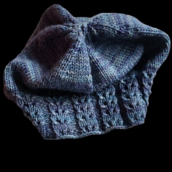 Handknit Twisted Brim Slouchy Hat  Blue Ombre Cotton - Picture 8 of 8